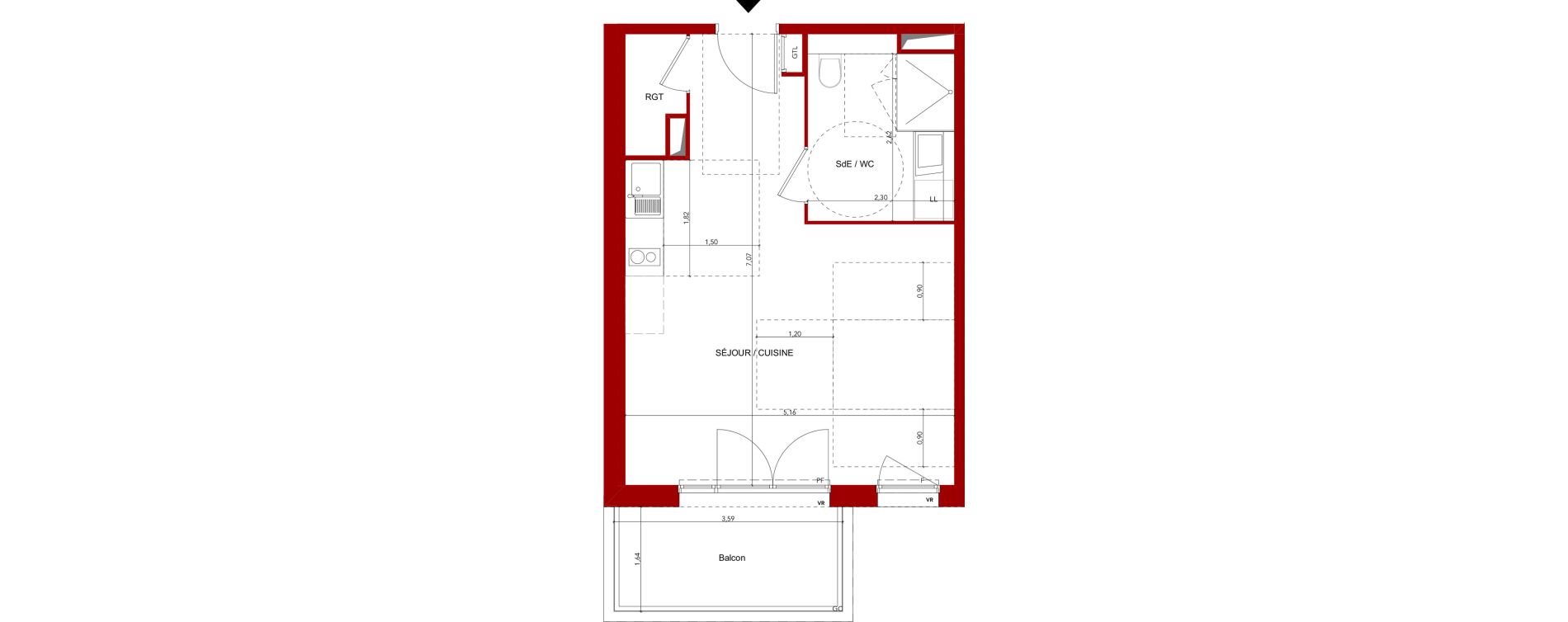 Appartement T1 meubl&eacute; de 35,38 m2 &agrave; Villeneuve-Sur-Lot Sainte-catherine