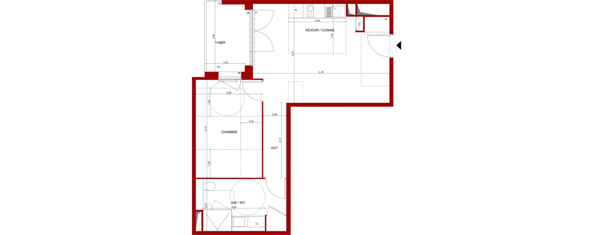 Appartement T2 meubl&eacute; de 45,44 m2 &agrave; Villeneuve-Sur-Lot Sainte-catherine