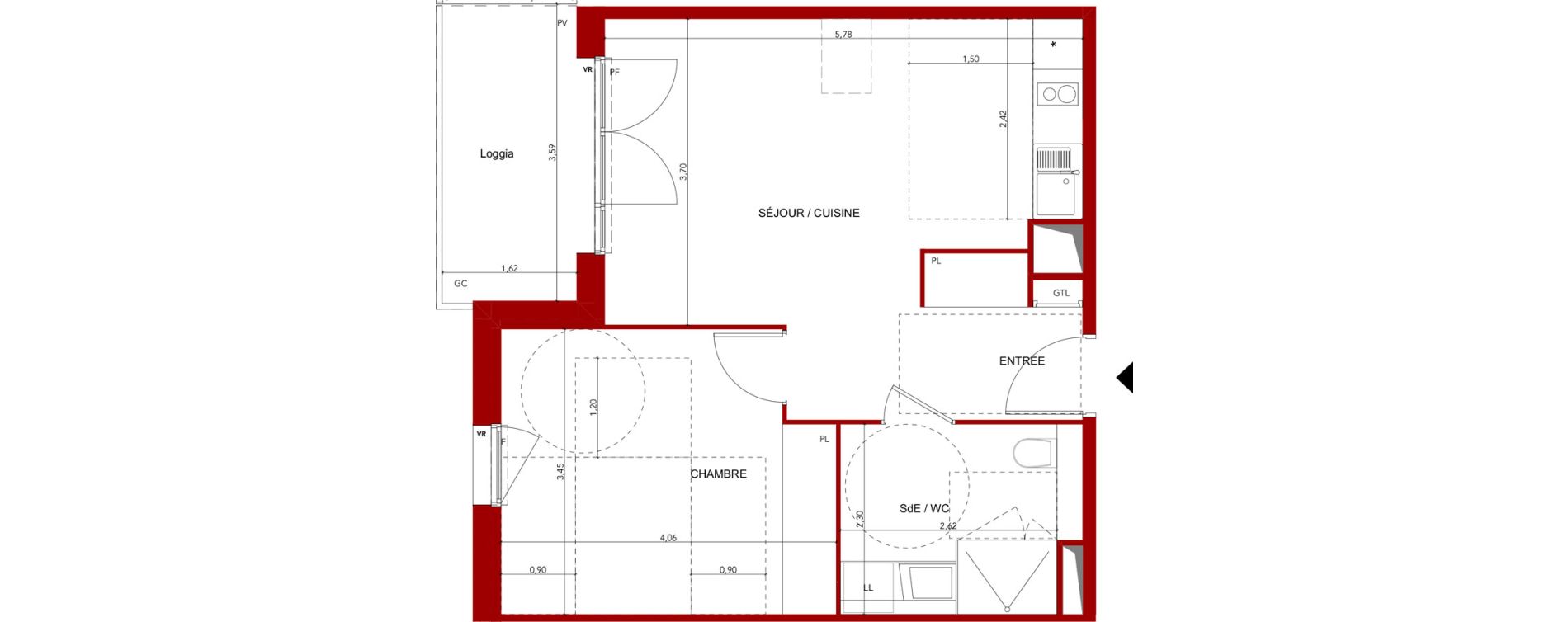 Appartement T2 meubl&eacute; de 44,40 m2 &agrave; Villeneuve-Sur-Lot Sainte-catherine