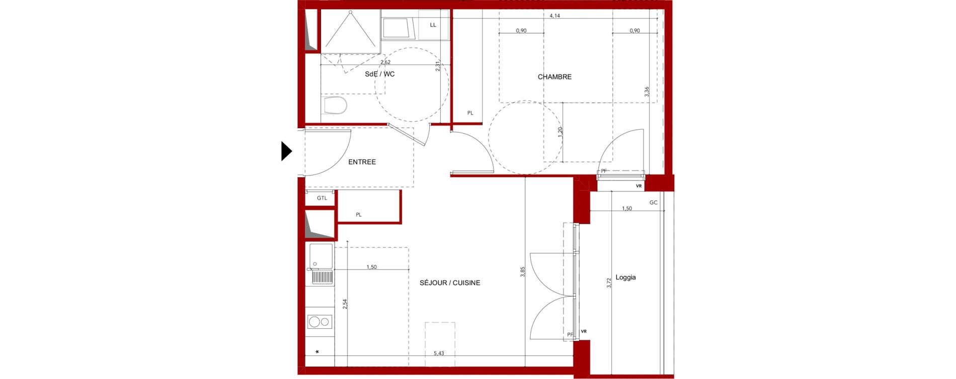 Appartement T2 meubl&eacute; de 43,57 m2 &agrave; Villeneuve-Sur-Lot Sainte-catherine