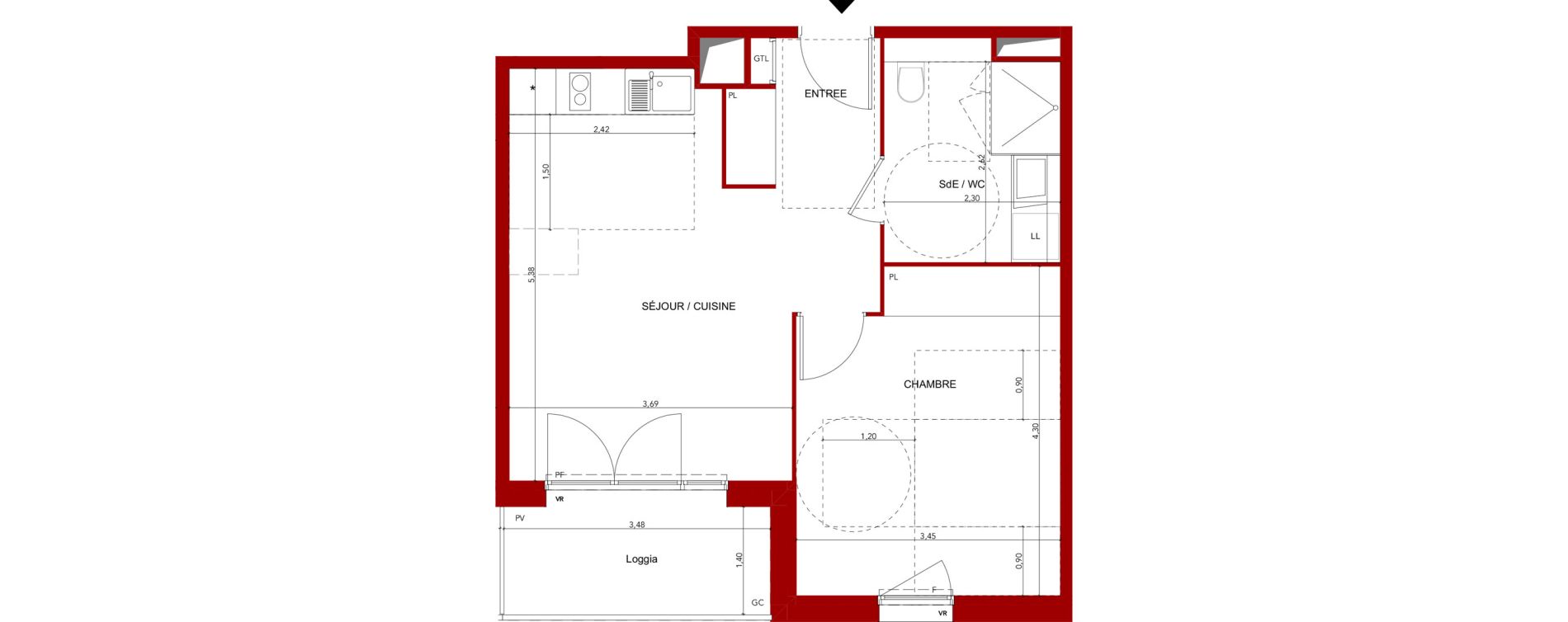 Appartement T2 meubl&eacute; de 44,25 m2 &agrave; Villeneuve-Sur-Lot Sainte-catherine