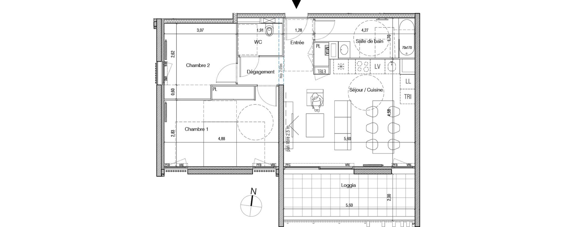 Appartement T3 de 64,05 m2 à Anglet Tivoli - union