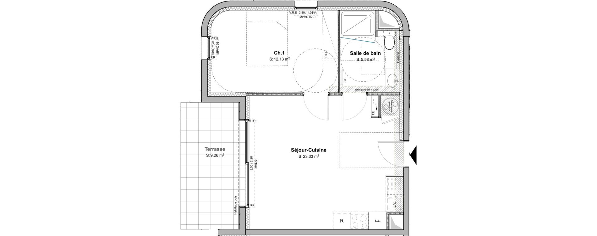Appartement T2 de 41,04 m2 &agrave; Anglet Pignada