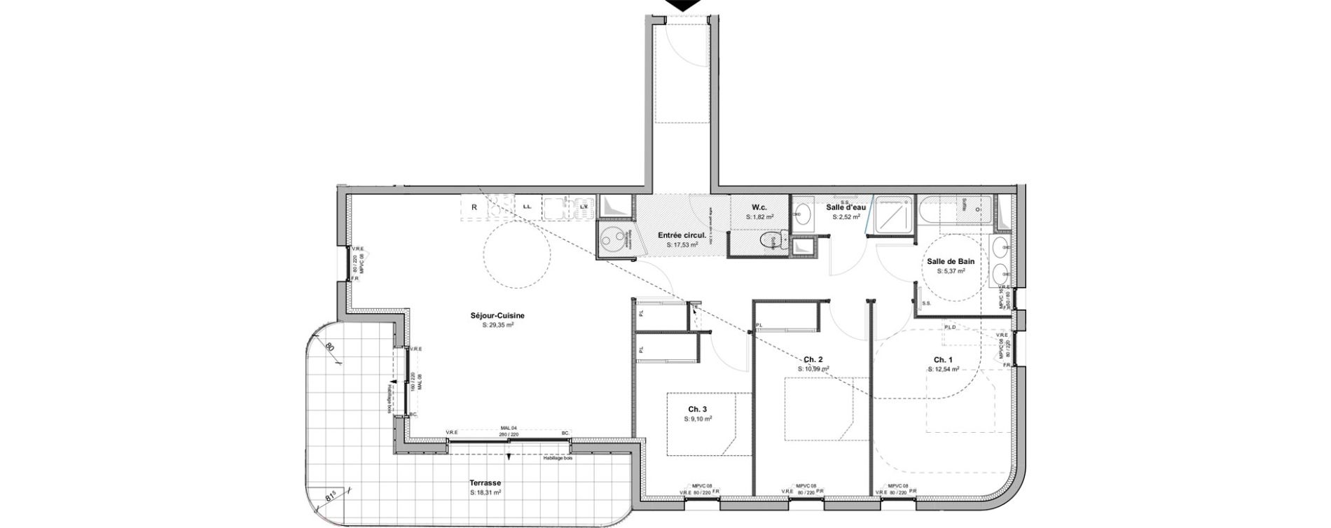 Appartement T4 de 89,35 m2 &agrave; Anglet Pignada