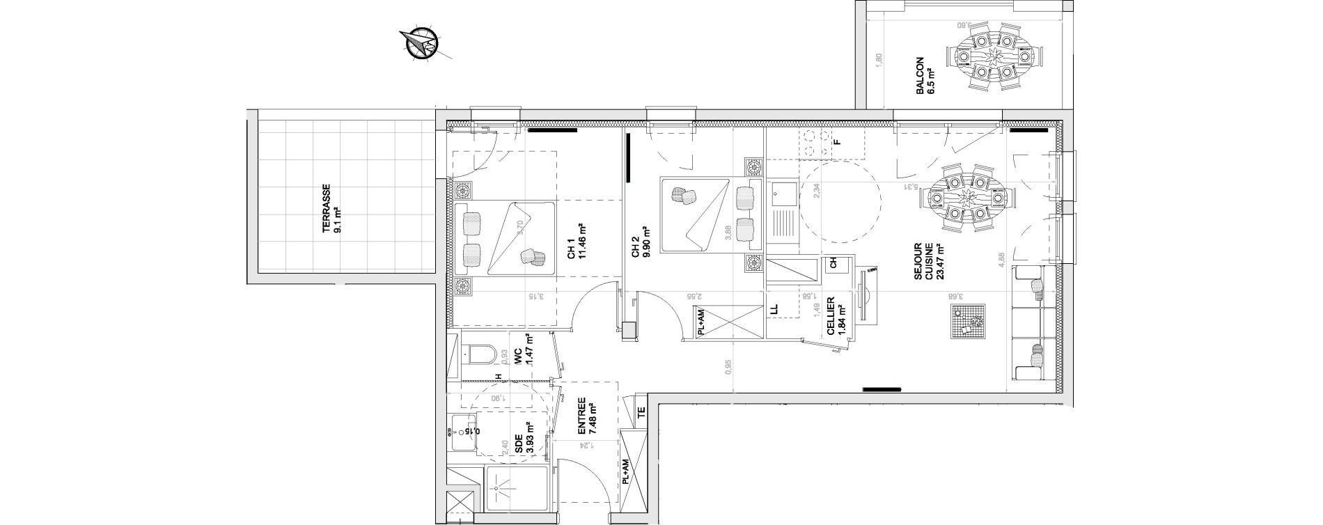 Appartement T3 de 59,55 m2 &agrave; Anglet Centre
