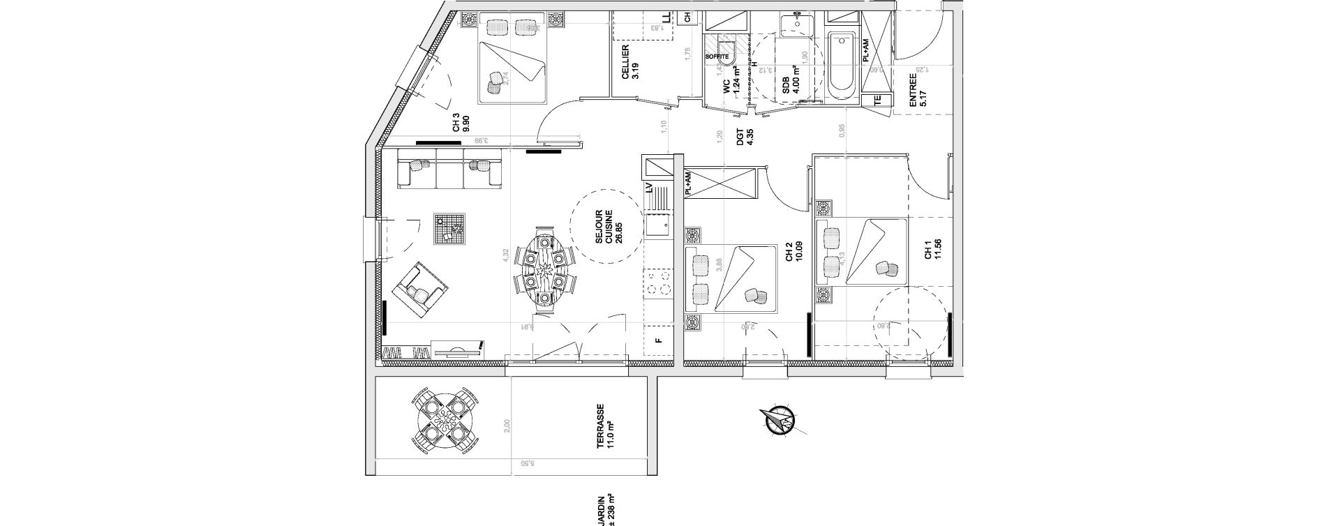 Appartement T4 de 76,35 m2 &agrave; Anglet Centre