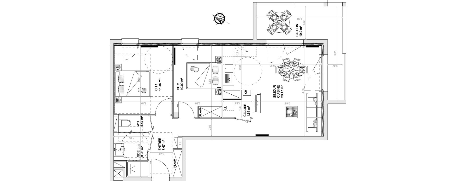 Appartement T3 de 59,66 m2 &agrave; Anglet Centre