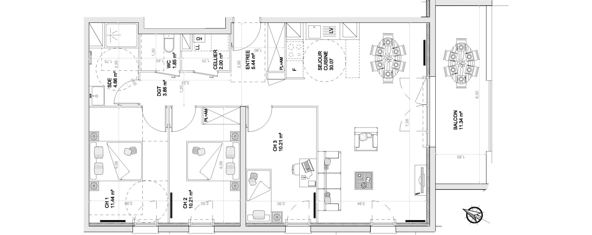 Appartement T4 de 79,74 m2 &agrave; Anglet Centre