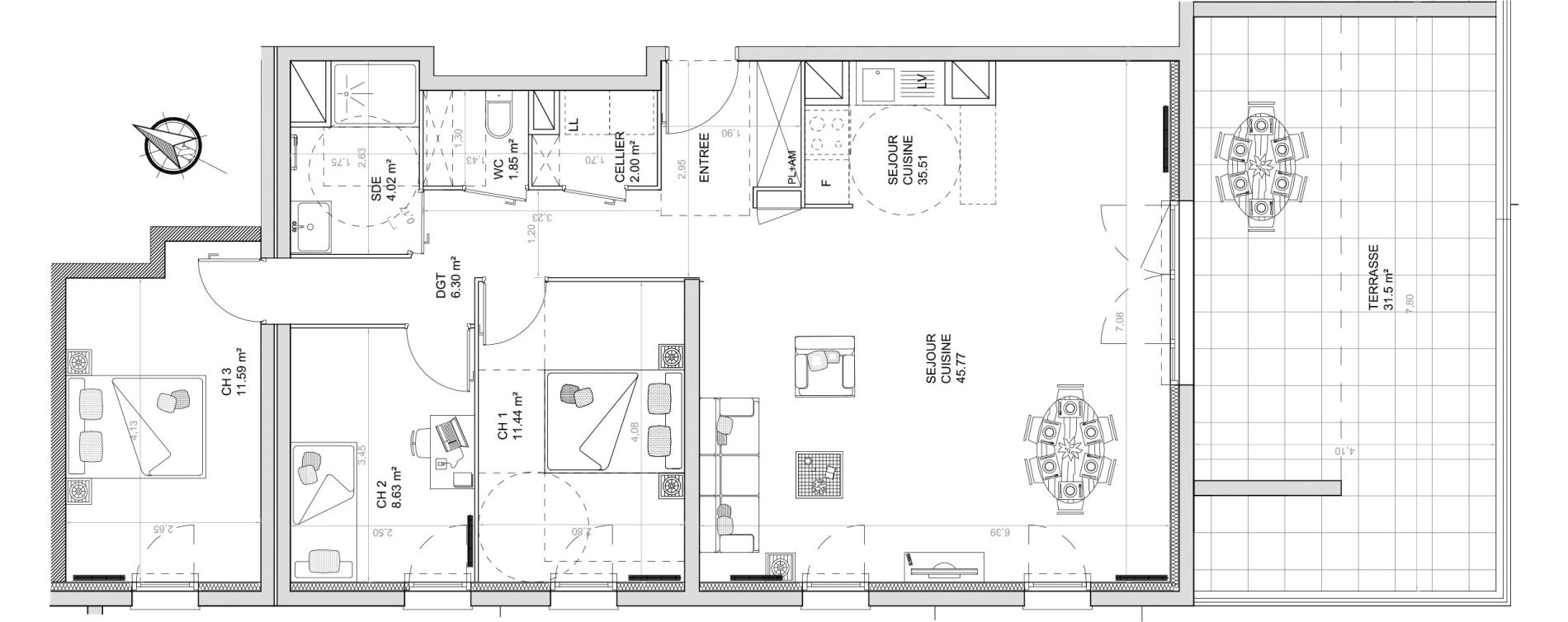 Appartement T4 de 89,16 m2 &agrave; Anglet Centre
