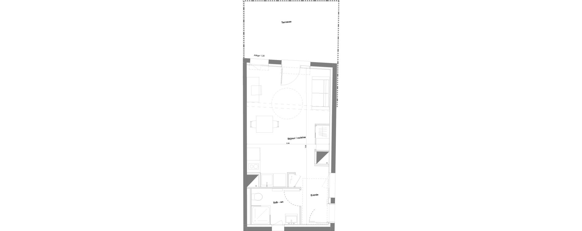 Appartement T1 meubl&eacute; de 27,97 m2 &agrave; Anglet La butte aux cailles