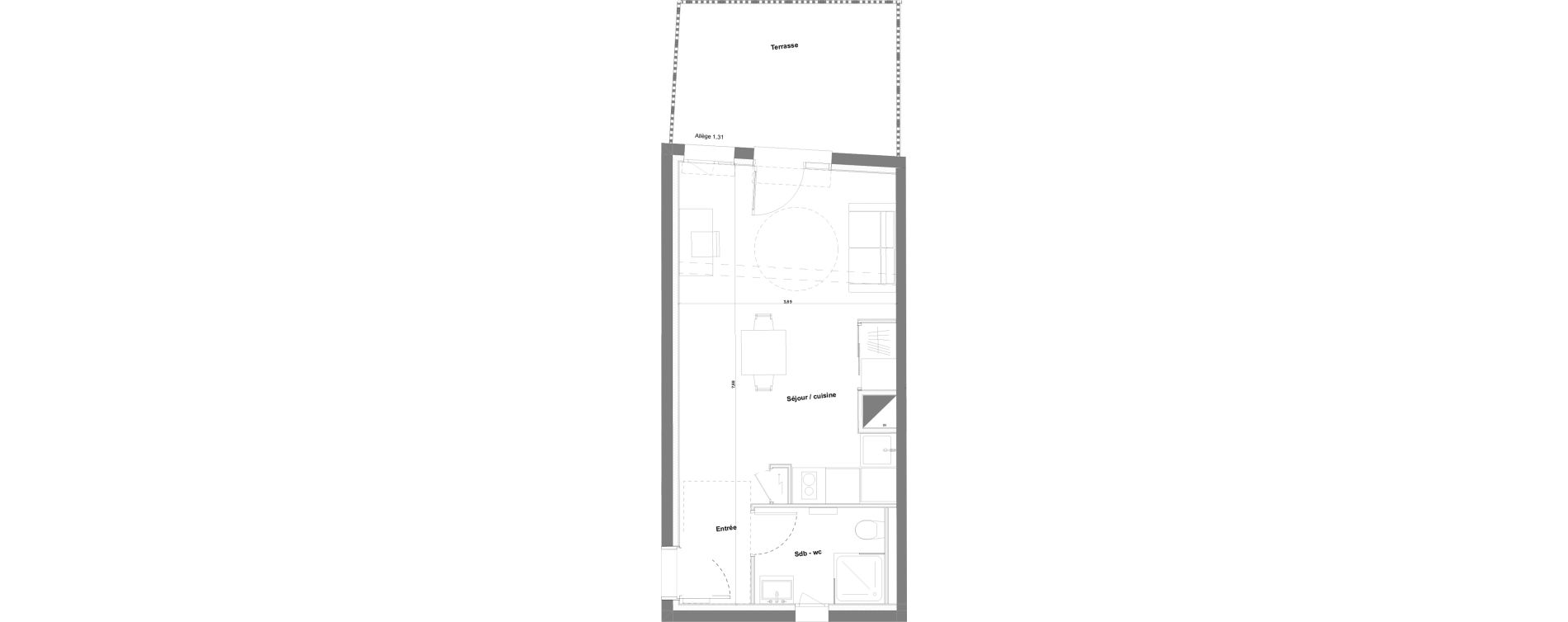 Appartement T1 meubl&eacute; de 28,95 m2 &agrave; Anglet La butte aux cailles