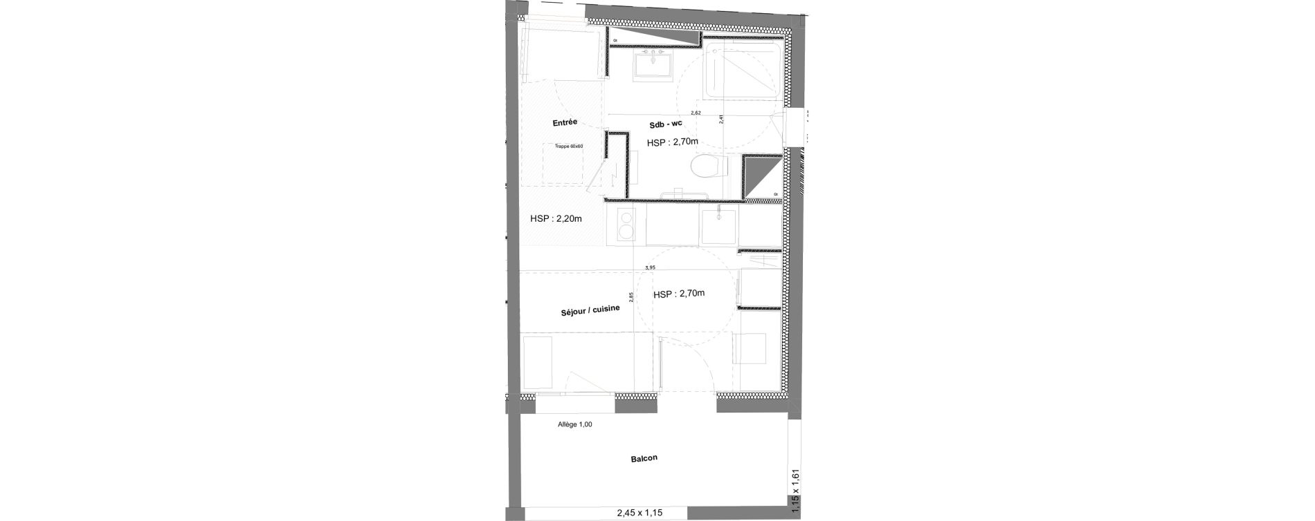 Appartement T1 meubl&eacute; de 19,88 m2 &agrave; Anglet La butte aux cailles