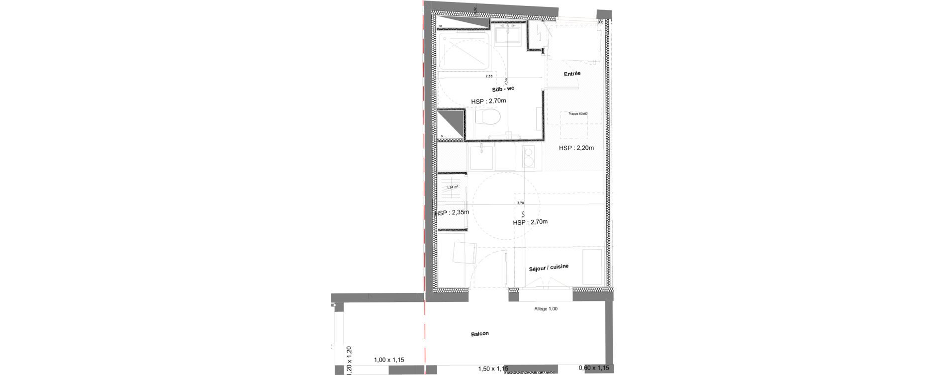 Appartement T1 meubl&eacute; de 20,40 m2 &agrave; Anglet La butte aux cailles