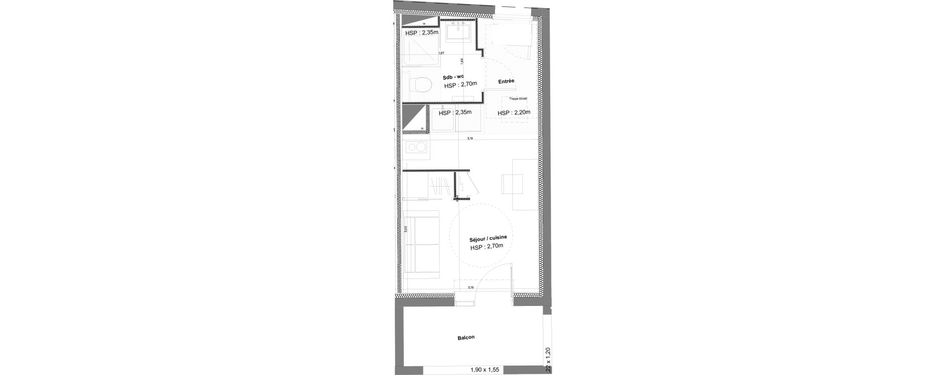 Appartement T1 meubl&eacute; de 19,45 m2 &agrave; Anglet La butte aux cailles