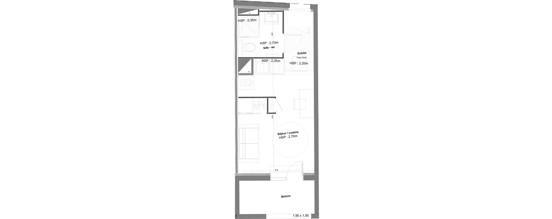 Appartement T1 meubl&eacute; de 20,65 m2 &agrave; Anglet La butte aux cailles