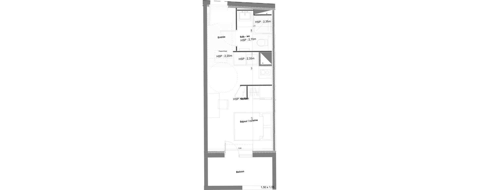 Appartement T1 meubl&eacute; de 21,38 m2 &agrave; Anglet La butte aux cailles