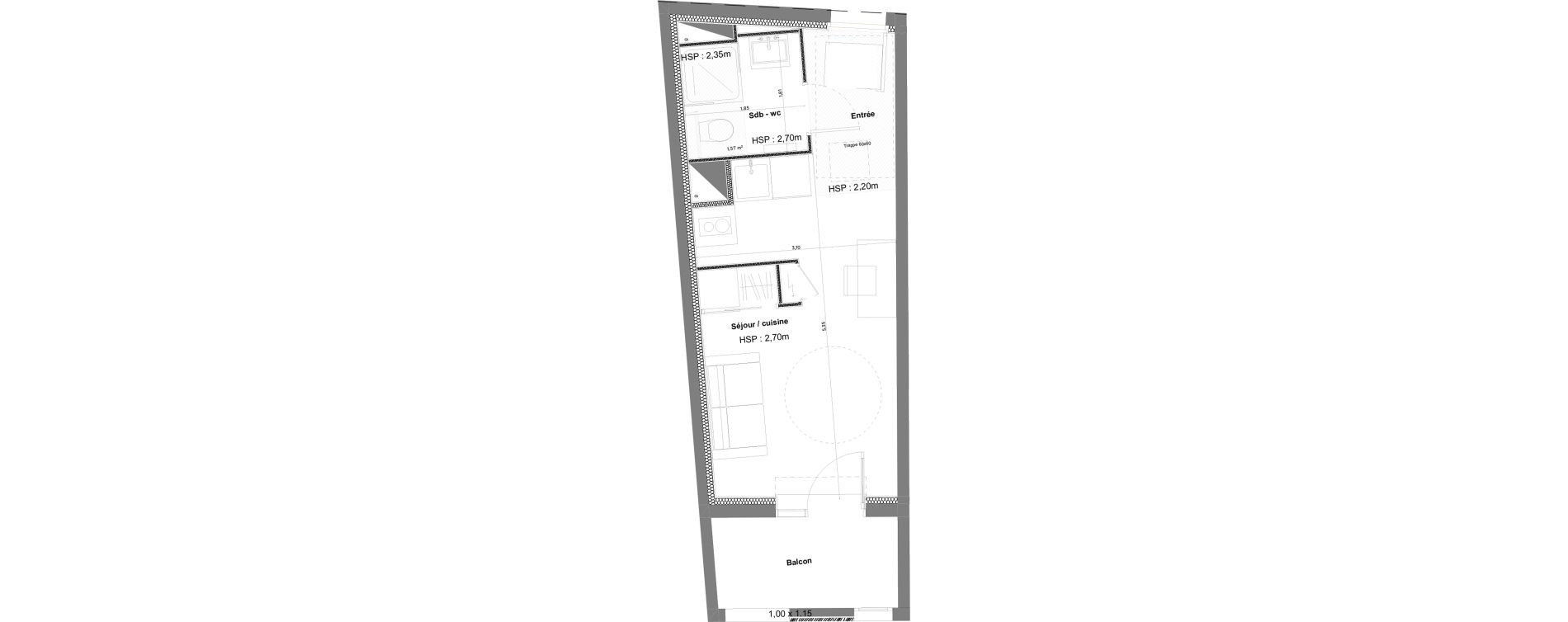 Appartement T1 meubl&eacute; de 21,13 m2 &agrave; Anglet La butte aux cailles