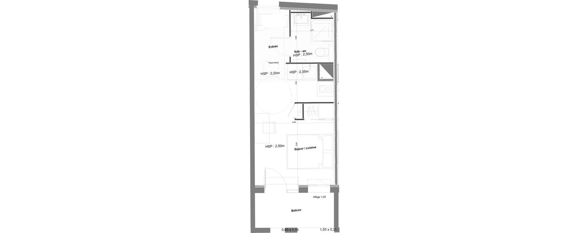 Appartement T1 meubl&eacute; de 21,38 m2 &agrave; Anglet La butte aux cailles