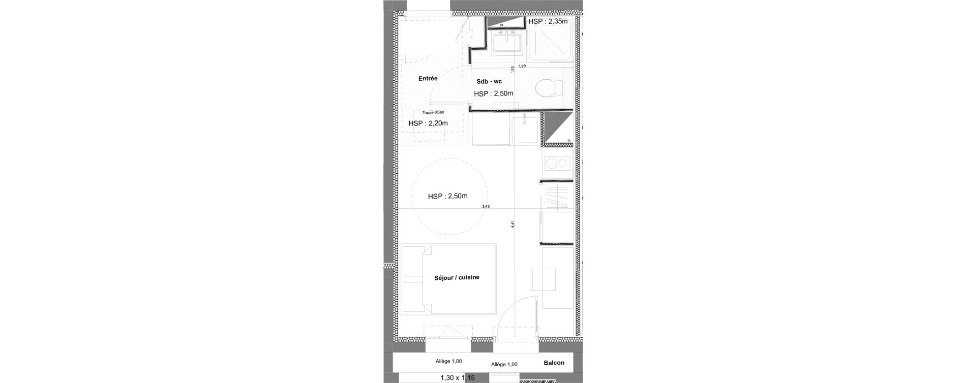 Appartement T1 meubl&eacute; de 20,23 m2 &agrave; Anglet La butte aux cailles