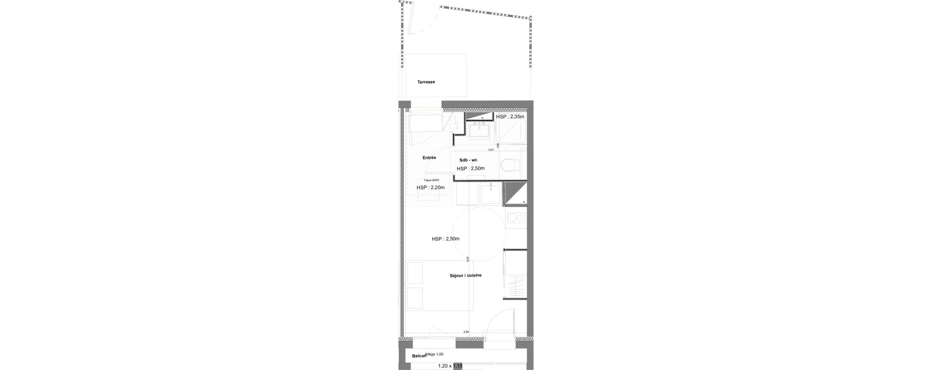 Appartement T1 meubl&eacute; de 19,92 m2 &agrave; Anglet La butte aux cailles