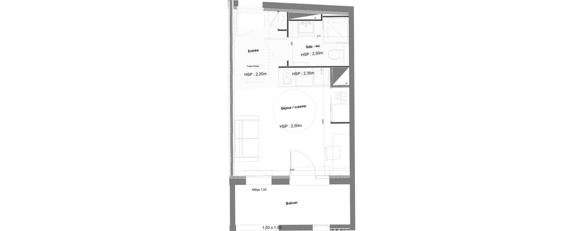 Appartement T1 meubl&eacute; de 21,64 m2 &agrave; Anglet La butte aux cailles