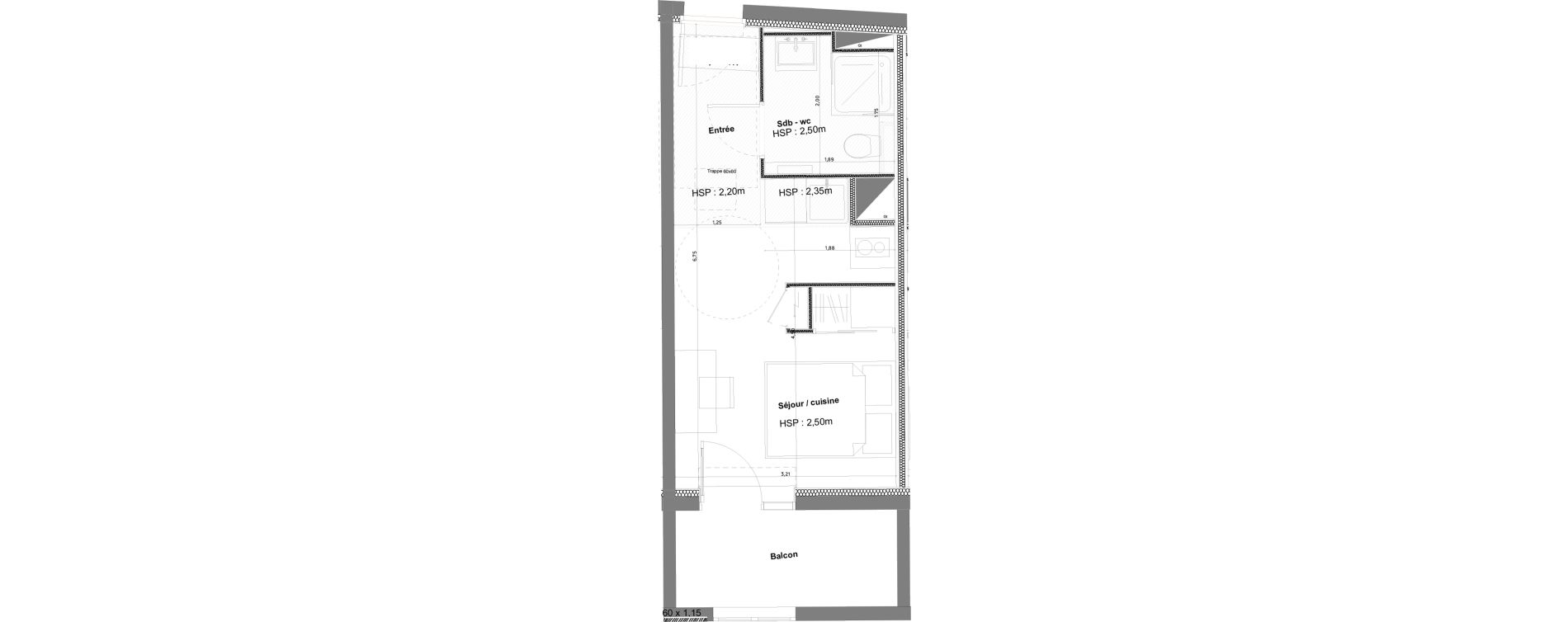 Appartement T1 meubl&eacute; de 20,14 m2 &agrave; Anglet La butte aux cailles