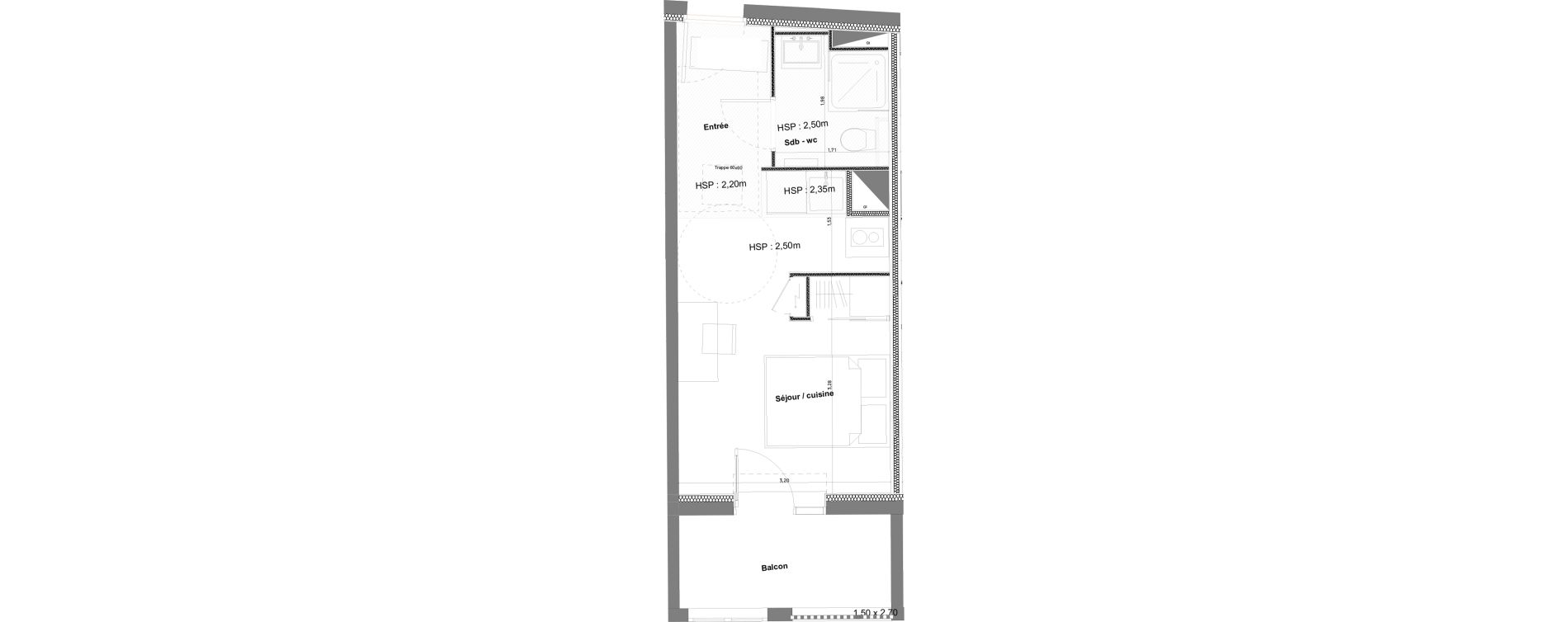 Appartement T1 meubl&eacute; de 21,37 m2 &agrave; Anglet La butte aux cailles