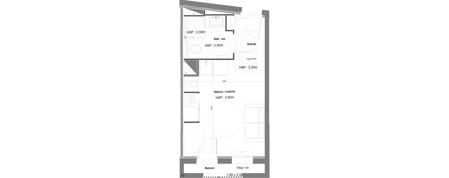 Appartement T1 meubl&eacute; de 19,28 m2 &agrave; Anglet La butte aux cailles