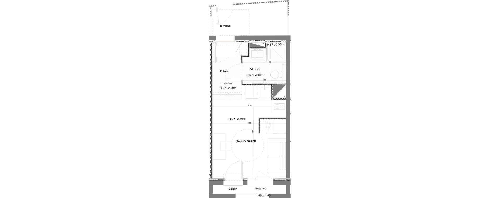 Appartement T1 meubl&eacute; de 19,92 m2 &agrave; Anglet La butte aux cailles