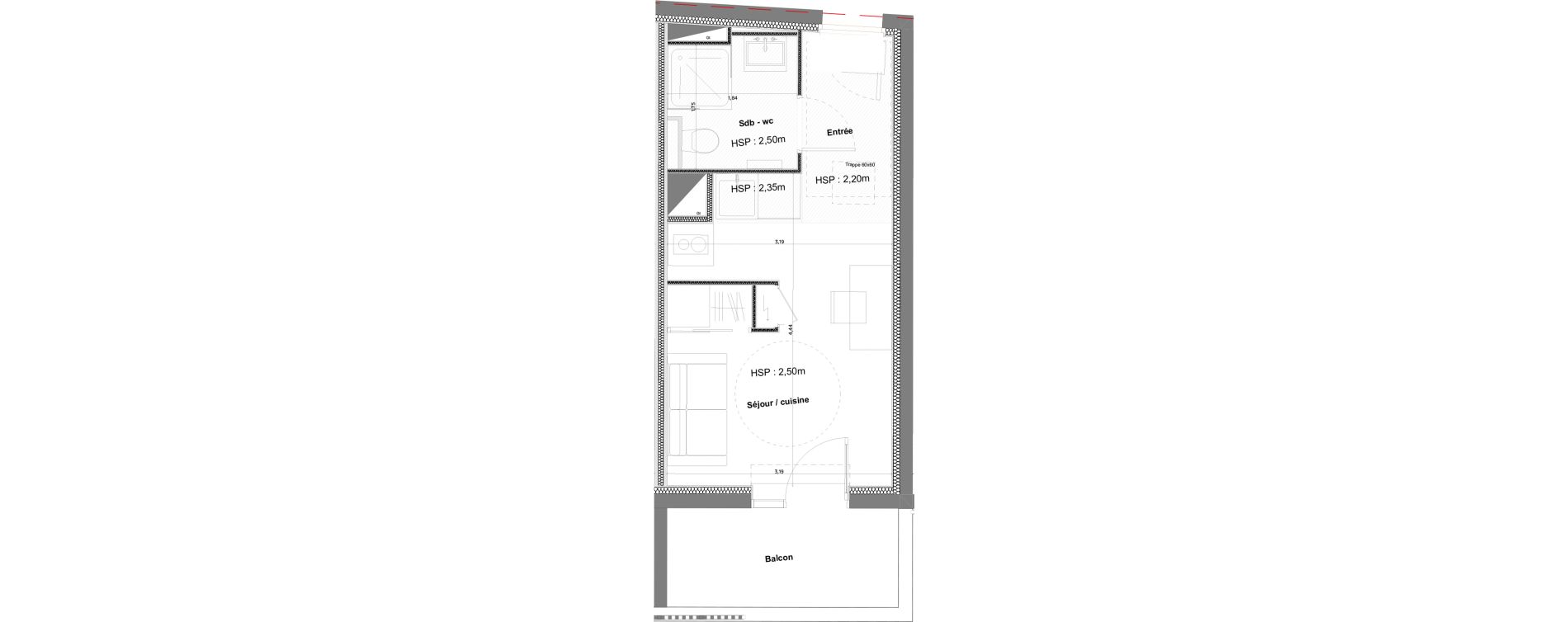 Appartement T1 meubl&eacute; de 19,48 m2 &agrave; Anglet La butte aux cailles