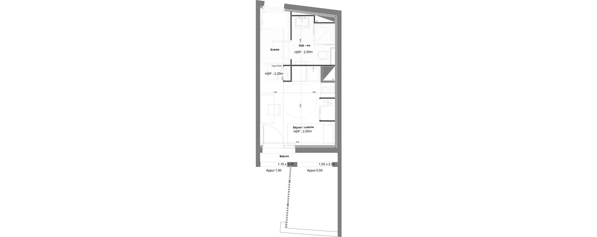 Appartement T1 meubl&eacute; de 16,44 m2 &agrave; Anglet La butte aux cailles