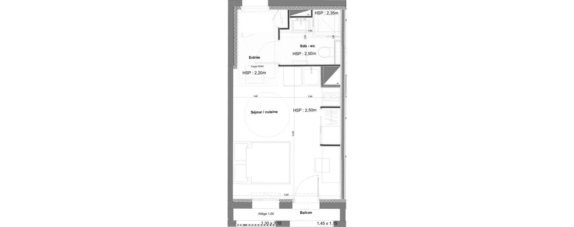 Appartement T1 meubl&eacute; de 20,70 m2 &agrave; Anglet La butte aux cailles