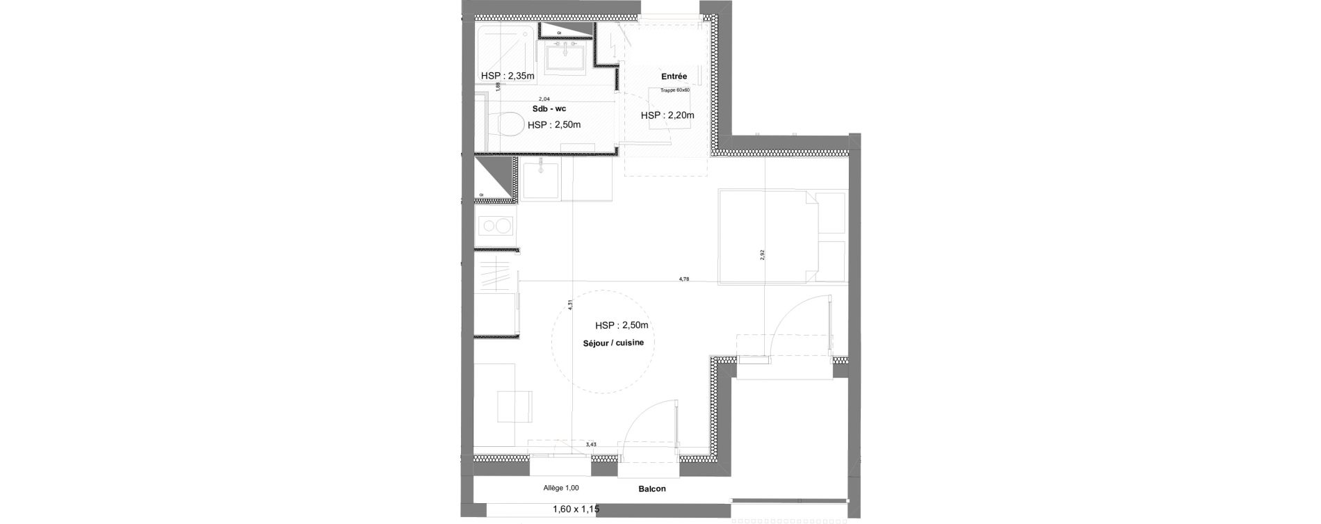 Appartement T1 meubl&eacute; de 25,98 m2 &agrave; Anglet La butte aux cailles