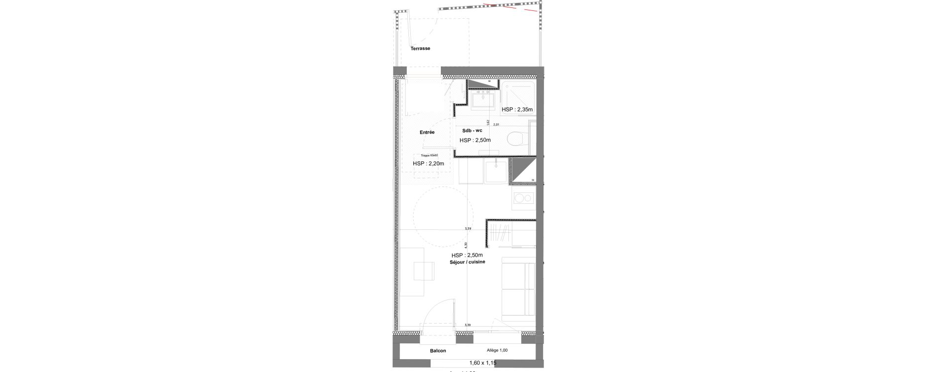 Appartement T1 meubl&eacute; de 19,92 m2 &agrave; Anglet La butte aux cailles