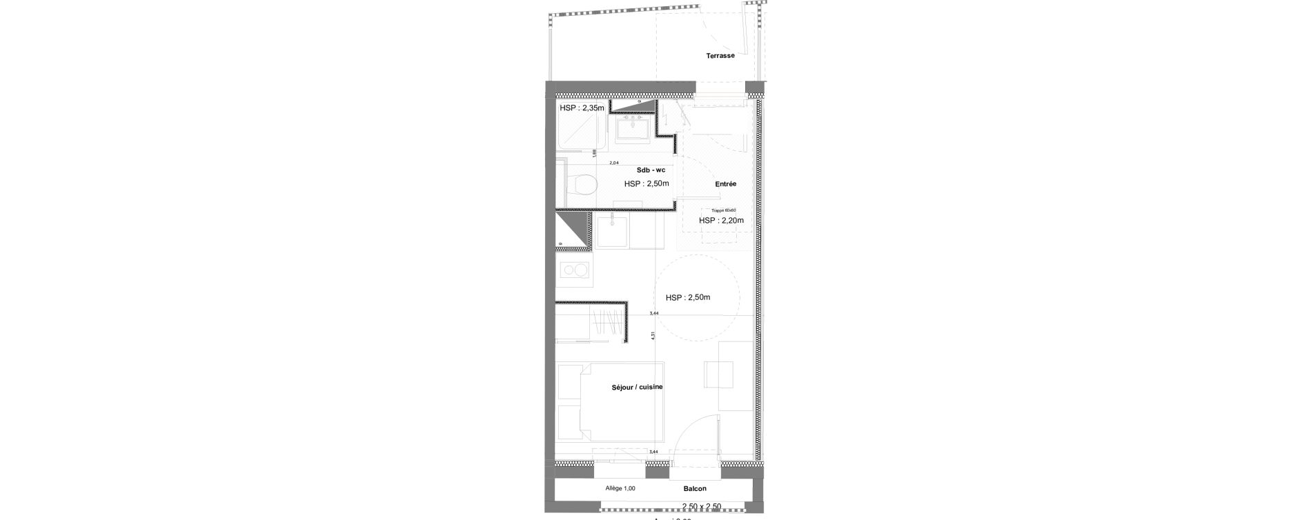 Appartement T1 meubl&eacute; de 20,19 m2 &agrave; Anglet La butte aux cailles