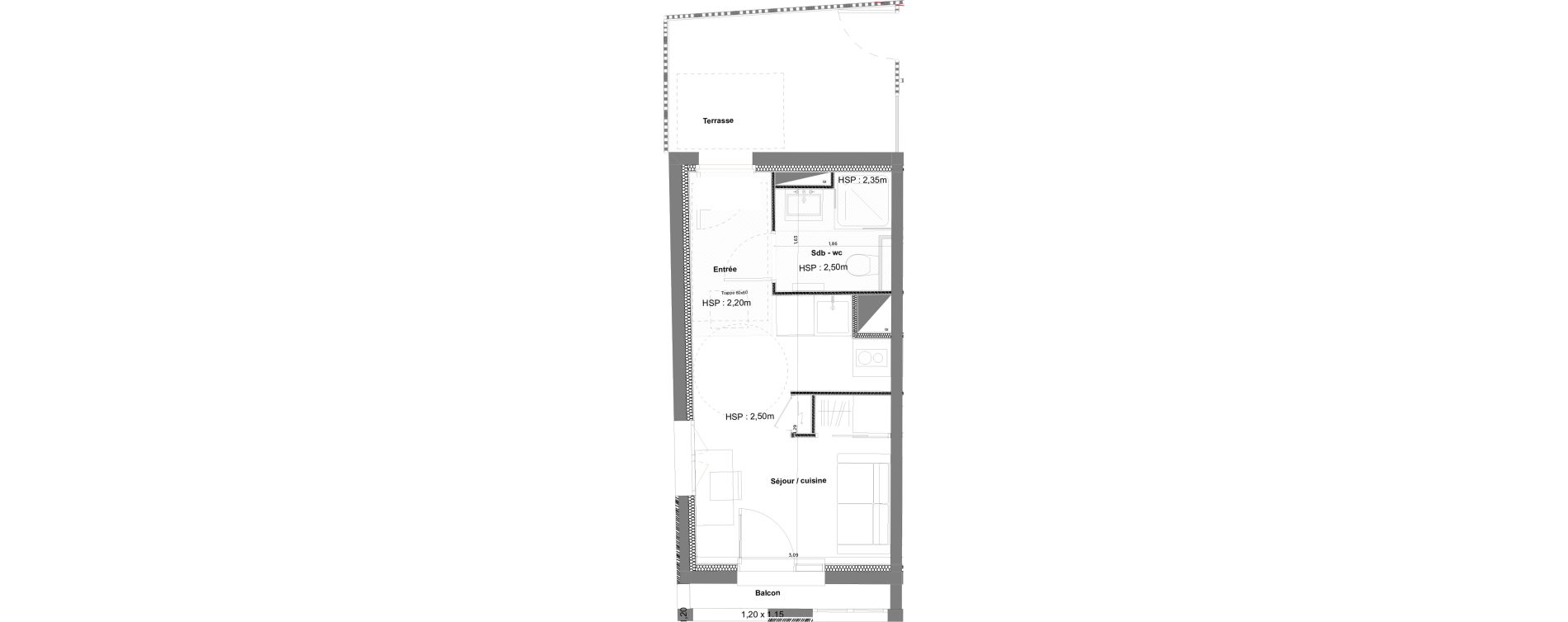 Appartement T1 meubl&eacute; de 18,60 m2 &agrave; Anglet La butte aux cailles