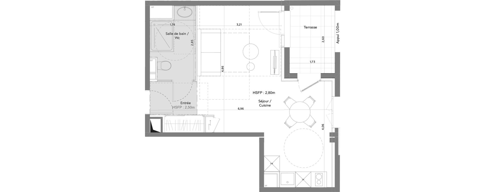 Appartement T1 meubl&eacute; de 31,89 m2 &agrave; Anglet La butte aux cailles