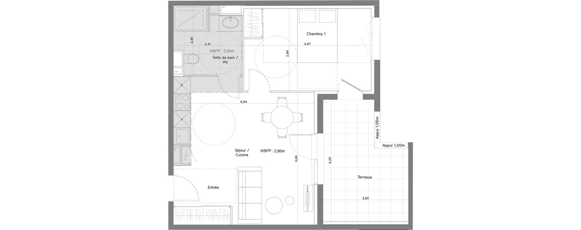 Appartement T2 meubl&eacute; de 41,96 m2 &agrave; Anglet La butte aux cailles