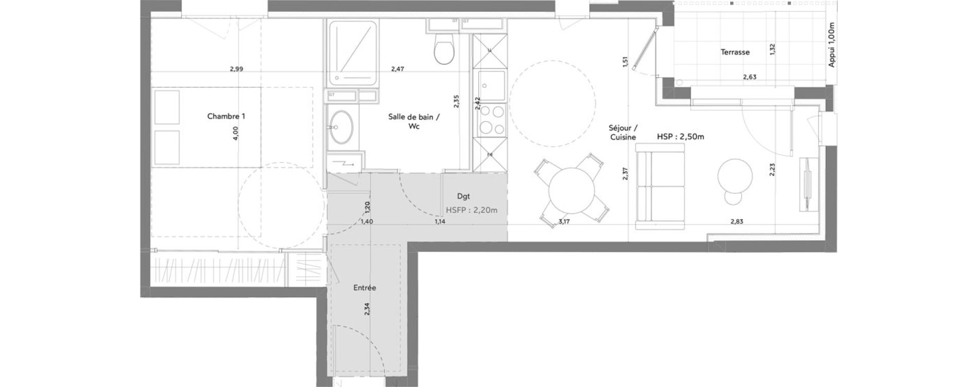 Appartement T2 meubl&eacute; de 44,65 m2 &agrave; Anglet La butte aux cailles