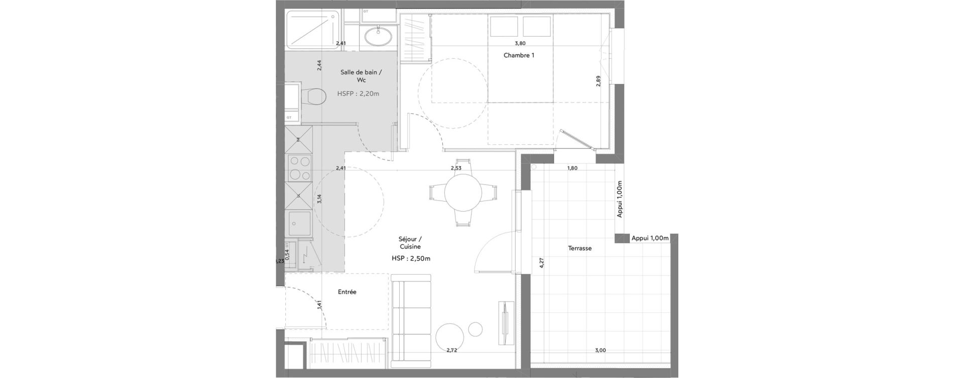 Appartement T2 meubl&eacute; de 41,98 m2 &agrave; Anglet La butte aux cailles