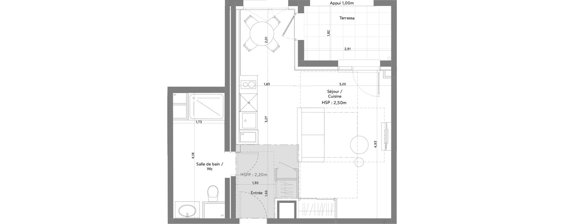 Appartement T1 meubl&eacute; de 34,07 m2 &agrave; Anglet La butte aux cailles