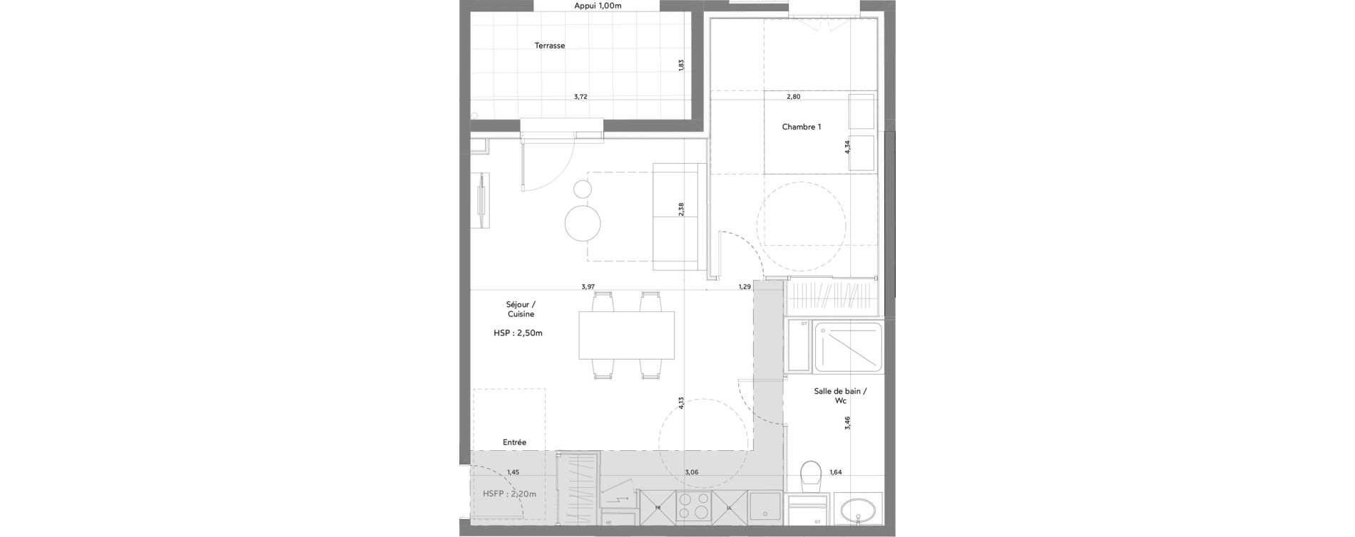 Appartement T2 meubl&eacute; de 48,74 m2 &agrave; Anglet La butte aux cailles