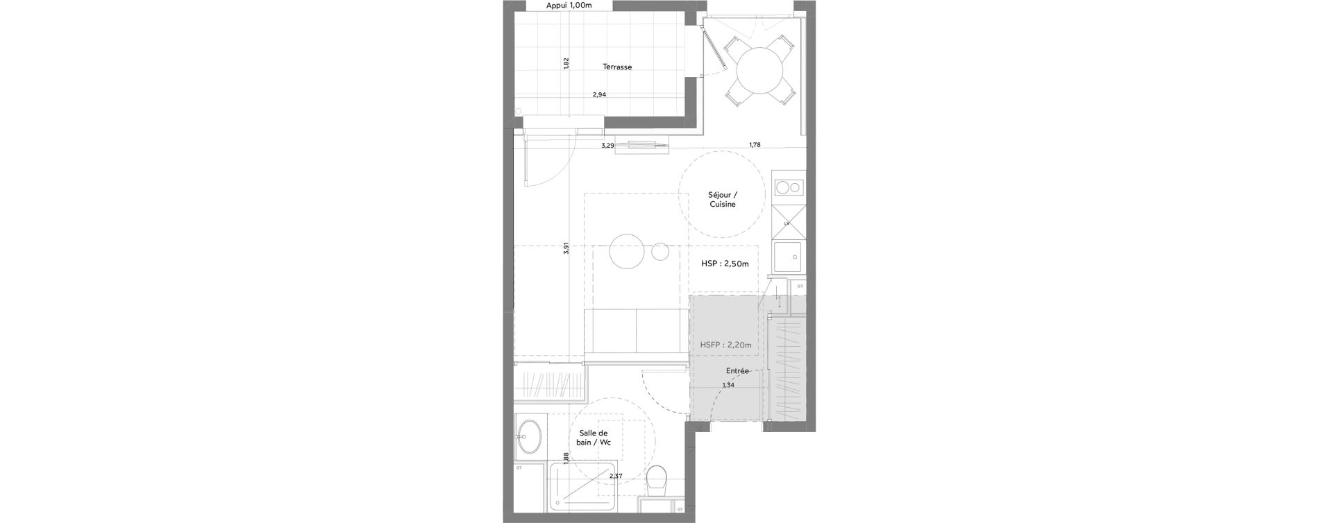 Appartement T1 meubl&eacute; de 31,42 m2 &agrave; Anglet La butte aux cailles