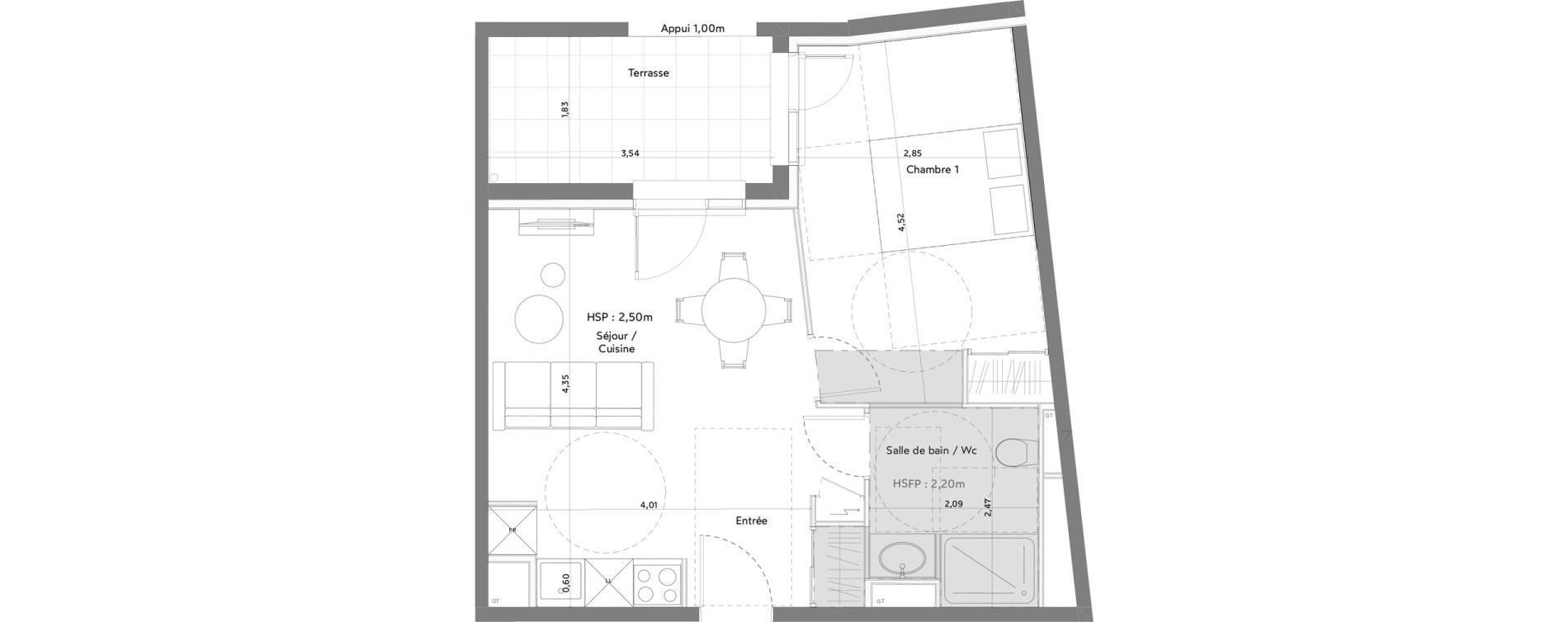 Appartement T2 meubl&eacute; de 38,51 m2 &agrave; Anglet La butte aux cailles