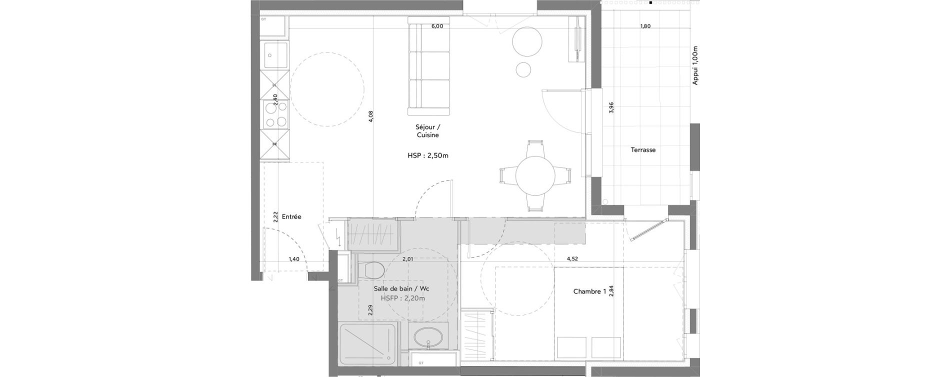 Appartement T2 meubl&eacute; de 47,32 m2 &agrave; Anglet La butte aux cailles