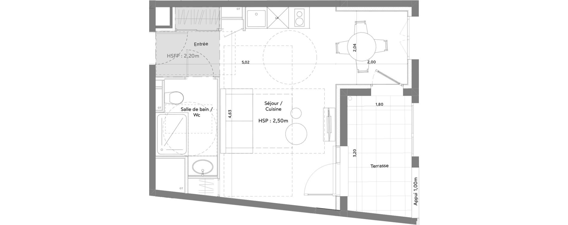 Appartement T1 meubl&eacute; de 28,74 m2 &agrave; Anglet La butte aux cailles