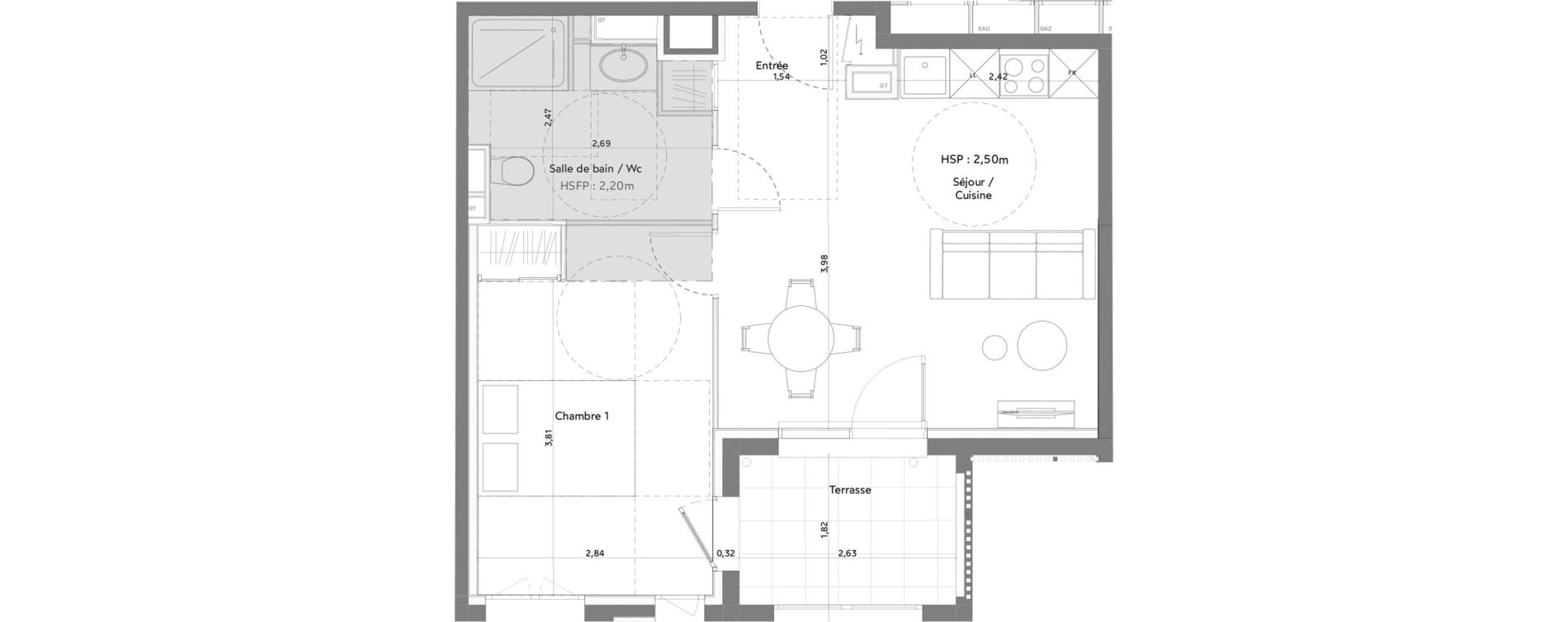 Appartement T2 meubl&eacute; de 40,28 m2 &agrave; Anglet La butte aux cailles