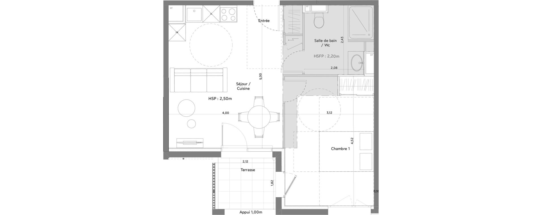 Appartement T2 meubl&eacute; de 40,33 m2 &agrave; Anglet La butte aux cailles