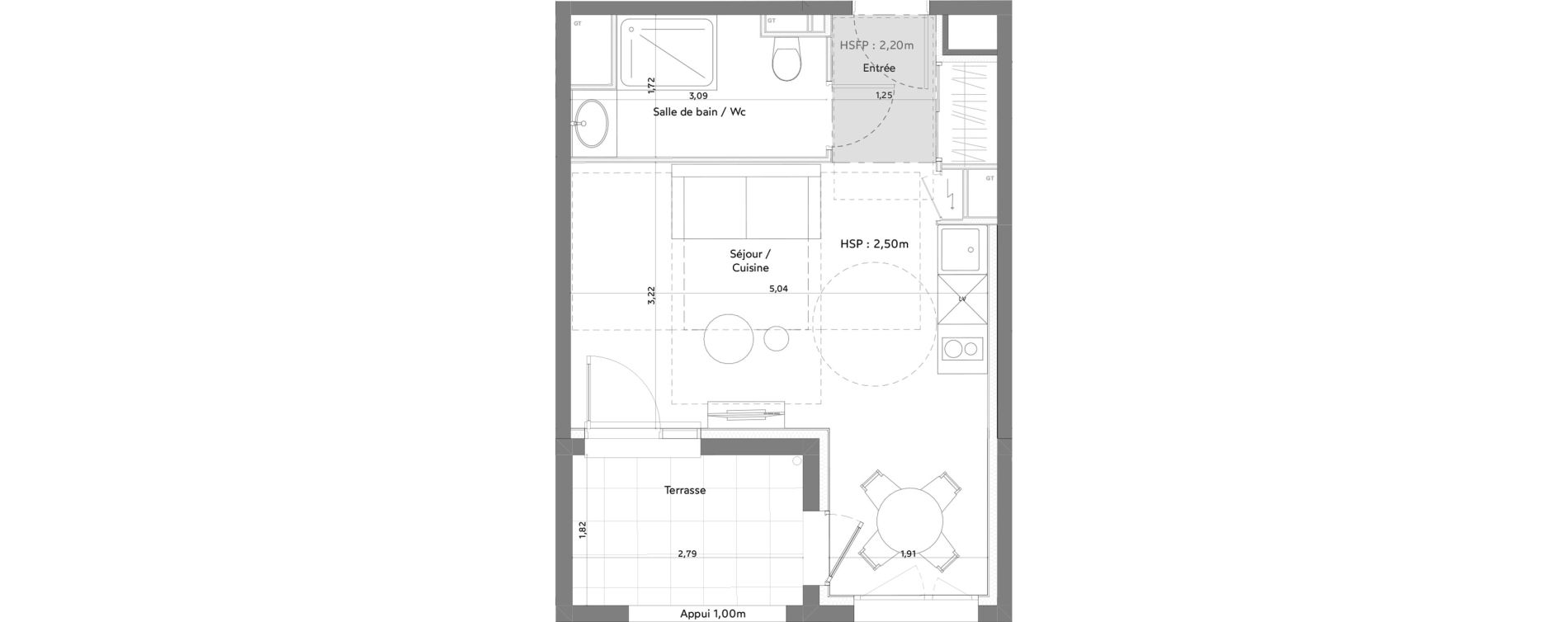 Appartement T1 meubl&eacute; de 27,29 m2 &agrave; Anglet La butte aux cailles