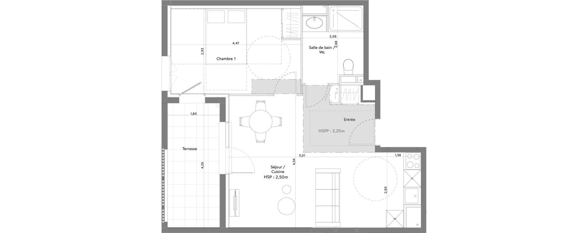 Appartement T2 meubl&eacute; de 44,89 m2 &agrave; Anglet La butte aux cailles